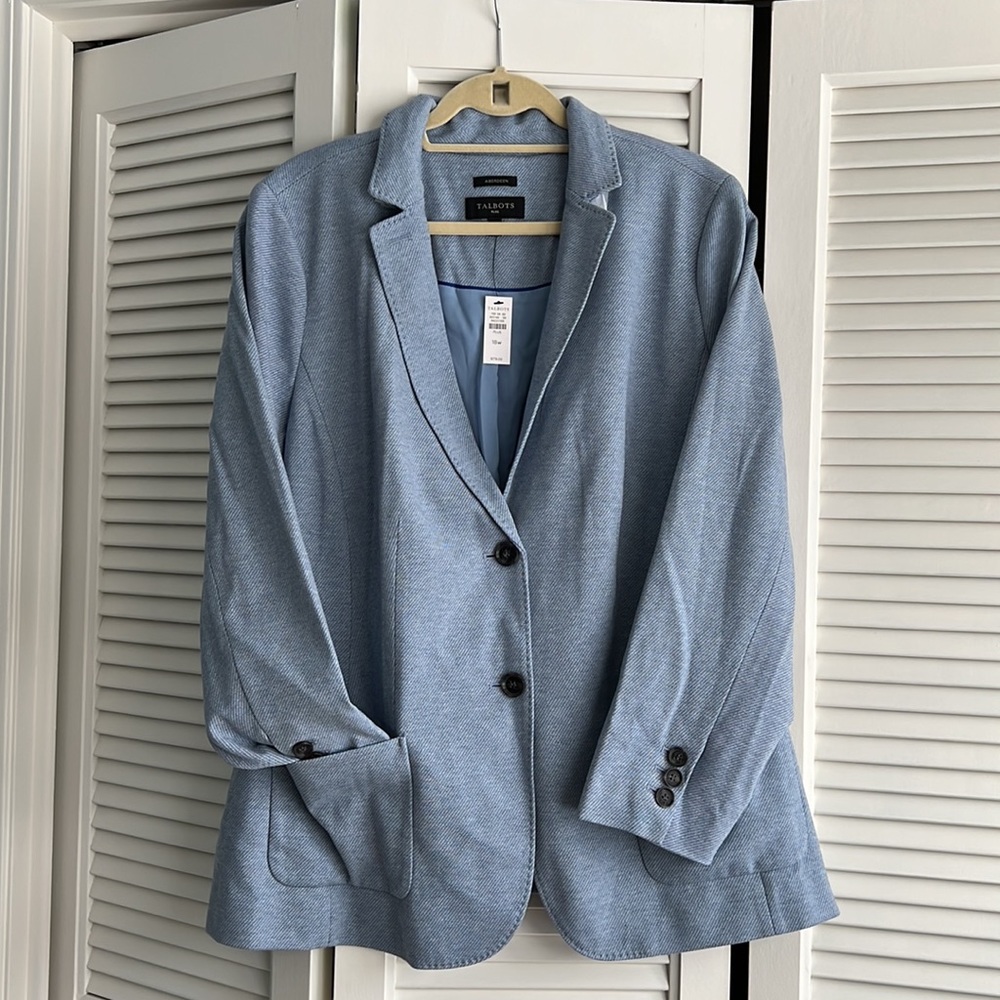 Talbots ‘Aberdeen’ Plus Size 18W Blue Tweed Jacket Blazer NWT